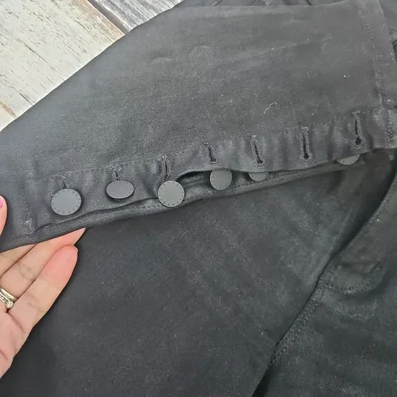 LAGENCE Noir Coated Skinny Jeans High Waist Button Detail Womens Size 27